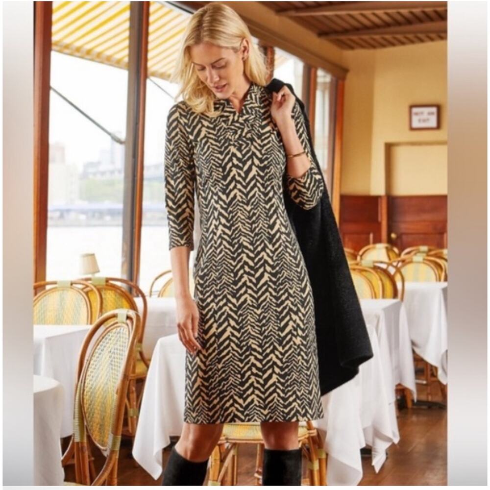 J.McLaughlin Dress Women Small Tan Black Terin Sheath Zebra Animal Print Classic